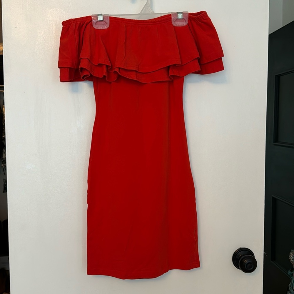 Red off the shoulder dress